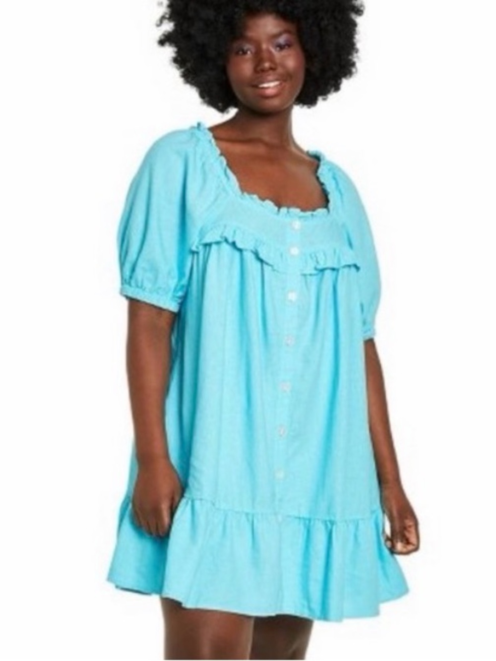 Stoney Clover Lane x Target Blue Ruffle Linen Babydoll Dress Size Large